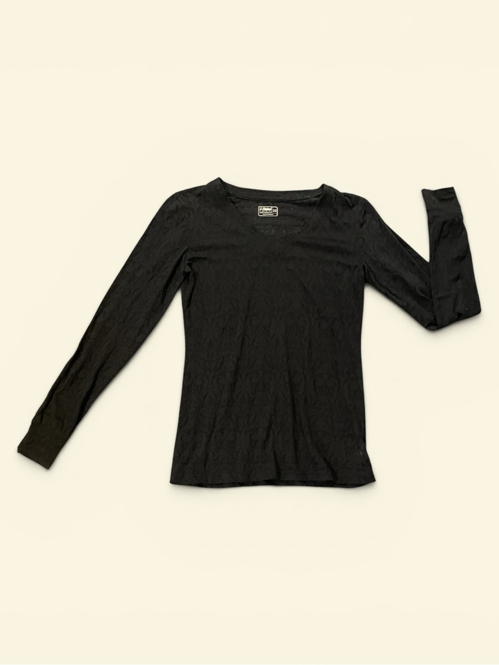 #166, Alpine Design sheerBlack Long Sleeve V- Neck Top, size M